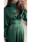 Spring Long-Sleeved Slim Waisted Puff-Sleeved Green Dress
