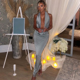 Summer Fashion Chic Sexy V-Neck Halter Neck Low Back Slim Sleeveless Dress