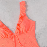 Fashionable And Sexy Ruffled V Neck Tight Fitting One-Piece Swimsuit