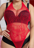 Sexy Plus Size Net Clothes  Tempting See-Through Halter Bodysuit Lingerie