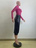 Women's Chic Pu Leatherwinter And Spring High Waist Slit Irregular Versatile Midi Skirt