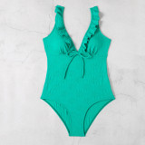 Fashionable And Sexy Ruffled V Neck Tight Fitting One-Piece Swimsuit