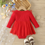Baby Girl Spring And Autumn Style Harried Newborn Clothes Baby Girl Solid Color Ribbed Long-Sleeved Mesh Harried Dress