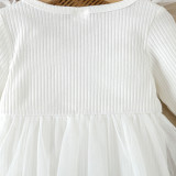 Baby Girl Spring And Autumn Style Harried Newborn Clothes Baby Girl Solid Color Ribbed Long-Sleeved Mesh Harried Dress