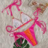 Sexy Crystal Diamond Color Patchwork Lace-Up Bikini Swimsuit Holidays Two Pieces Women's Swimwear