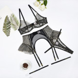 Embroidered Lace Patchwork Mesh Ruffled Sexy Garter Bikini Four-Piece Set Sexy Lingerie For Women