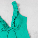 Fashionable And Sexy Ruffled V Neck Tight Fitting One-Piece Swimsuit