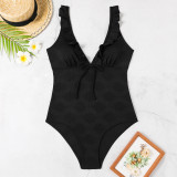 Fashionable And Sexy Ruffled V Neck Tight Fitting One-Piece Swimsuit