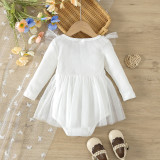 Baby Girl Spring And Autumn Style Harried Newborn Clothes Baby Girl Solid Color Ribbed Long-Sleeved Mesh Harried Dress