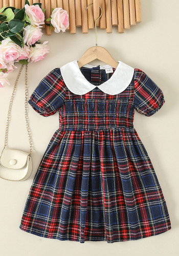 Summer Girls Short Sleeve Dress Plaid Dress