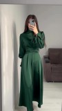 Spring Long-Sleeved Slim Waisted Puff-Sleeved Green Dress