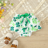 St. Patrick's Day Children's Clothing Spring Summer Style Baby Girl Clover Print Short Sleeve Bodysuit And Shorts Set