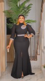 Fashion Women's Sexy Slit Dress Africa Plus Size Women's Solid Color Long Gown