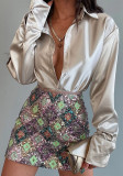 Turndown Collar Long Sleeve Buttoned Chic Slim Fit Satin Shirt For Women