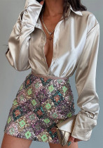 Turndown Collar Long Sleeve Buttoned Chic Slim Fit Satin Shirt For Women