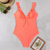 Fashionable And Sexy Ruffled V Neck Tight Fitting One-Piece Swimsuit
