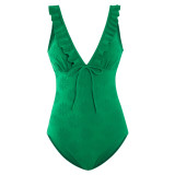 Fashionable And Sexy Ruffled V Neck Tight Fitting One-Piece Swimsuit