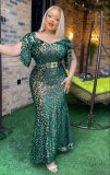 African Women's Clothing Plus Size Formal Party Dress Sequined Sexy Slim Dress