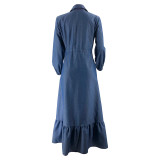 Muslim Ladies Solid Color Elegant Denim Dress