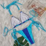 Sexy Crystal Diamond Color Patchwork Lace-Up Bikini Swimsuit Holidays Two Pieces Women's Swimwear