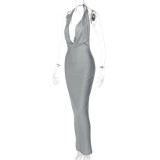 Summer Fashion Chic Sexy V-Neck Halter Neck Low Back Slim Sleeveless Dress