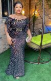 African Women's Clothing Plus Size Formal Party Dress Sequined Sexy Slim Dress