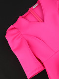 Fake Two Piece Style Cocktail Party Ruffled High Waist Bodycon Dress