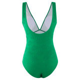 Fashionable And Sexy Ruffled V Neck Tight Fitting One-Piece Swimsuit