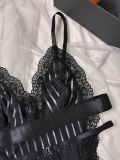 Striped See-Through Mesh Patchwork Lace Sexy One-Piece Bodysuit Lingerie