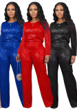Winter And Spring Sequined Solid Color Long-Sleeved Top Trousers Two-Piece Set
