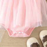 Baby Girl Spring And Autumn Style Harried Newborn Clothes Baby Girl Solid Color Ribbed Long-Sleeved Mesh Harried Dress