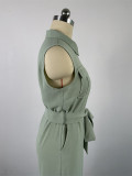 Women's Winter And Spring Turndown Collar Pocket Slim Waist Loose Wide Leg Sleeveless Jumpsuit