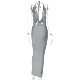 Summer Fashion Chic Sexy V-Neck Halter Neck Low Back Slim Sleeveless Dress