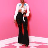 Women's Casual Slim Ripped Flare Denim Pants