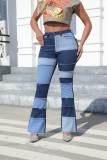 Stylish Vintage Washed Contrast High Waist Butt Lift Bell Bottom Women's Denim Pants