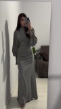 Autumn Pleated Slim Waist Lace-Up Long Dress