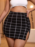 Plus Size Summer Simple Versatile Plaid High Waist Mini Skirt