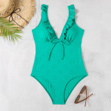 Fashionable And Sexy Ruffled V Neck Tight Fitting One-Piece Swimsuit