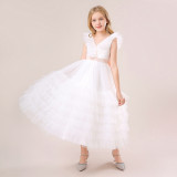 Girls Princess Cascading Ruffles Dress Medium And Large Children's Long Dress Children's Performance Clothing
