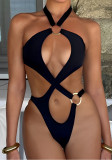 Sexy Solid Color Hollow One-Piece Swimsuit