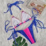 Sexy Crystal Diamond Color Patchwork Lace-Up Bikini Swimsuit Holidays Two Pieces Women's Swimwear