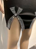 Sexy Bow-Embellished Beaded Slit Strap Bodycon Dress