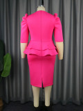 Fake Two Piece Style Cocktail Party Ruffled High Waist Bodycon Dress