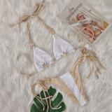 Sexy Crystal Diamond Color Patchwork Lace-Up Bikini Swimsuit Holidays Two Pieces Women's Swimwear
