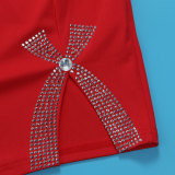 Sexy Bow-Embellished Beaded Slit Strap Bodycon Dress