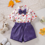 Children's Clothing Boys Cartoon Gentleman Bow Tie Shirt Shorts Suit