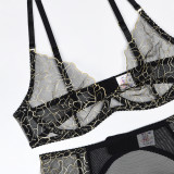 Embroidered Lace Patchwork Mesh Ruffled Sexy Garter Bikini Four-Piece Set Sexy Lingerie For Women