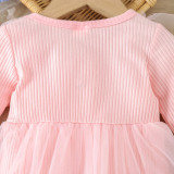 Baby Girl Spring And Autumn Style Harried Newborn Clothes Baby Girl Solid Color Ribbed Long-Sleeved Mesh Harried Dress