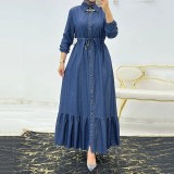 Muslim Ladies Solid Color Elegant Denim Dress