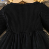 Baby Girl Spring And Autumn Style Harried Newborn Clothes Baby Girl Solid Color Ribbed Long-Sleeved Mesh Harried Dress